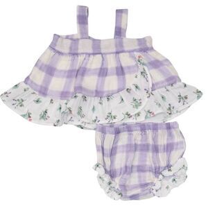 Angel Dear Wrap Ruffle Top & Ruffle Leg Diaper Cover, Lavender Rose Gingham NWT